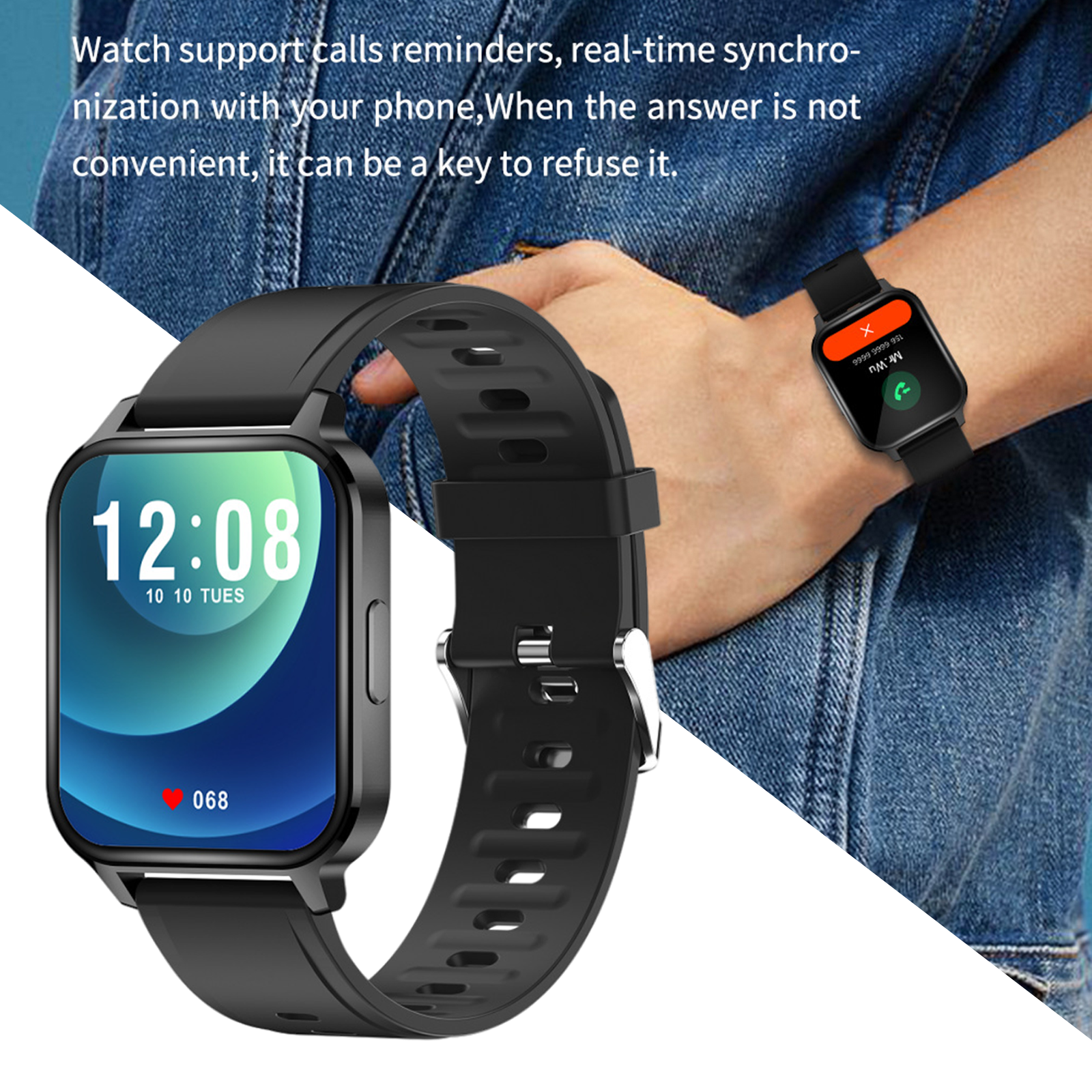 Smart Digital Smartwatch Heart Rate Monitor IP68 Waterproof Fitness Black