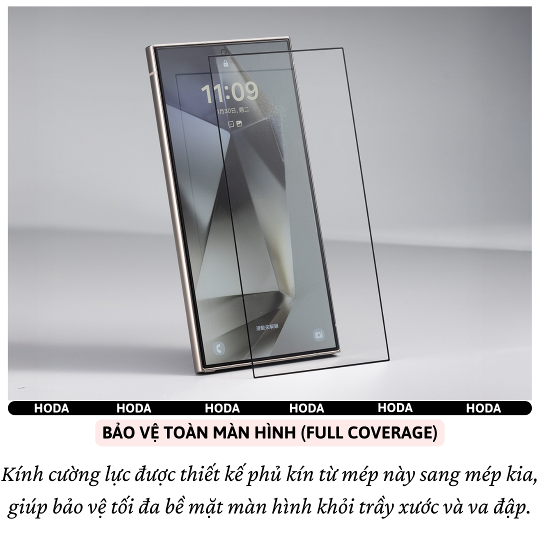 Kính cường lực Full viền màn hình cho Samsung Galaxy S24 Ultra / S25 Ultra / S26 Ultra hiệu Hoda 0.21mm - Kính Chống Xước 9H, Chống Nổ, Bảo Vệ Toàn Màn Hình iPhone, Nano Chống Bẩn, Trong Suốt Crystal Clear, Tăng Cường Gấp Đôi- Hàng nhập khẩu