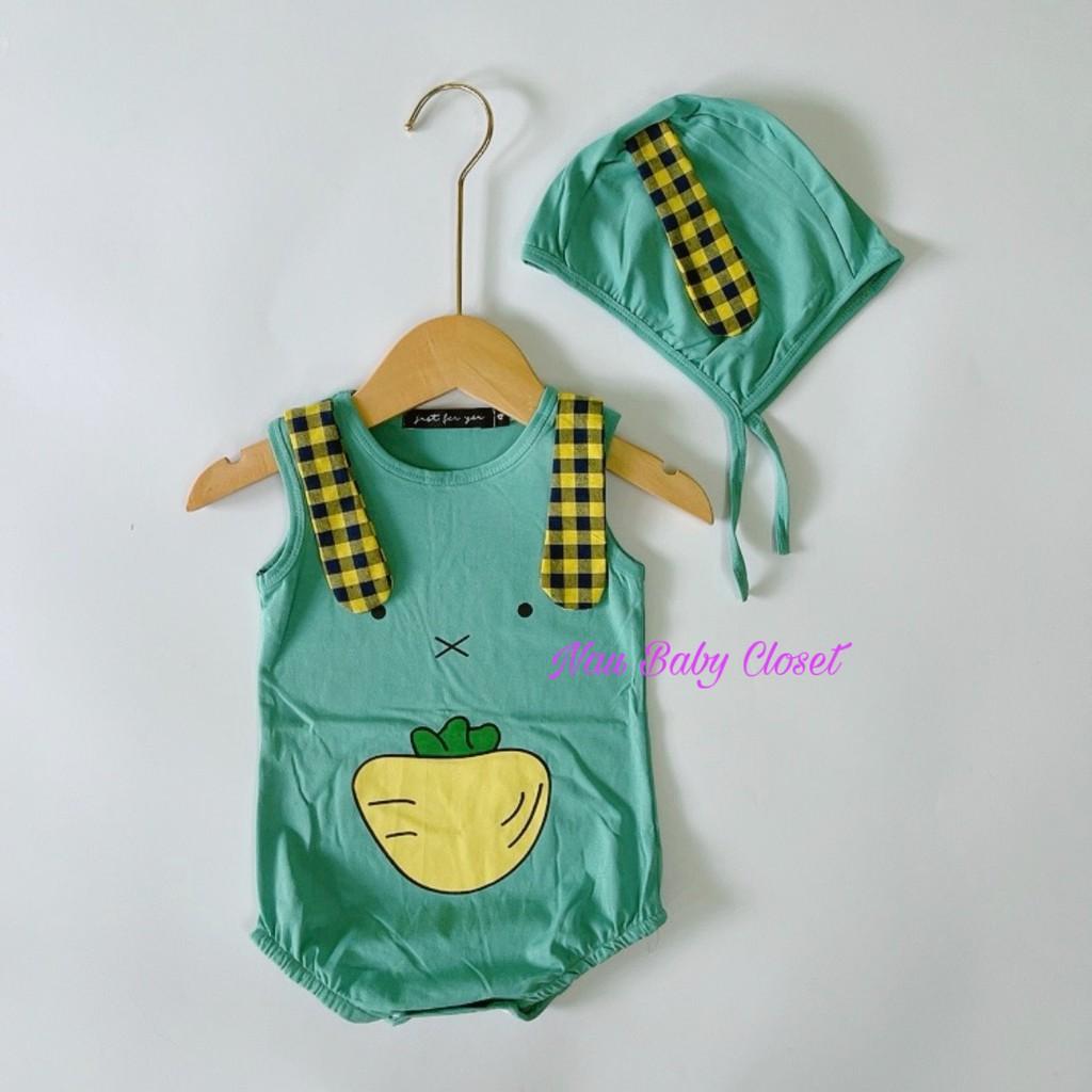 Body suit cotton co giãn cho bé kèm nón tai thỏ