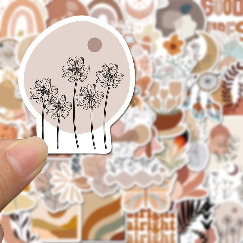 Sticker aesthetic tone nâu be hoạt hình cute trang trí mũ bảo hiểm, guitar, ukulele, điện thoại, sổ tay, laptop-mẫu S30