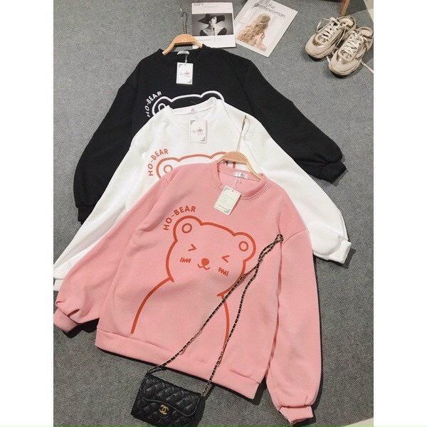 Áo Sweater Nỉ Bông Họa Tiết Gấu HO-BEAR Form Rộng Unisex Nam Nữ BASIC 4 Màu Hottrend Ulzzang KUN