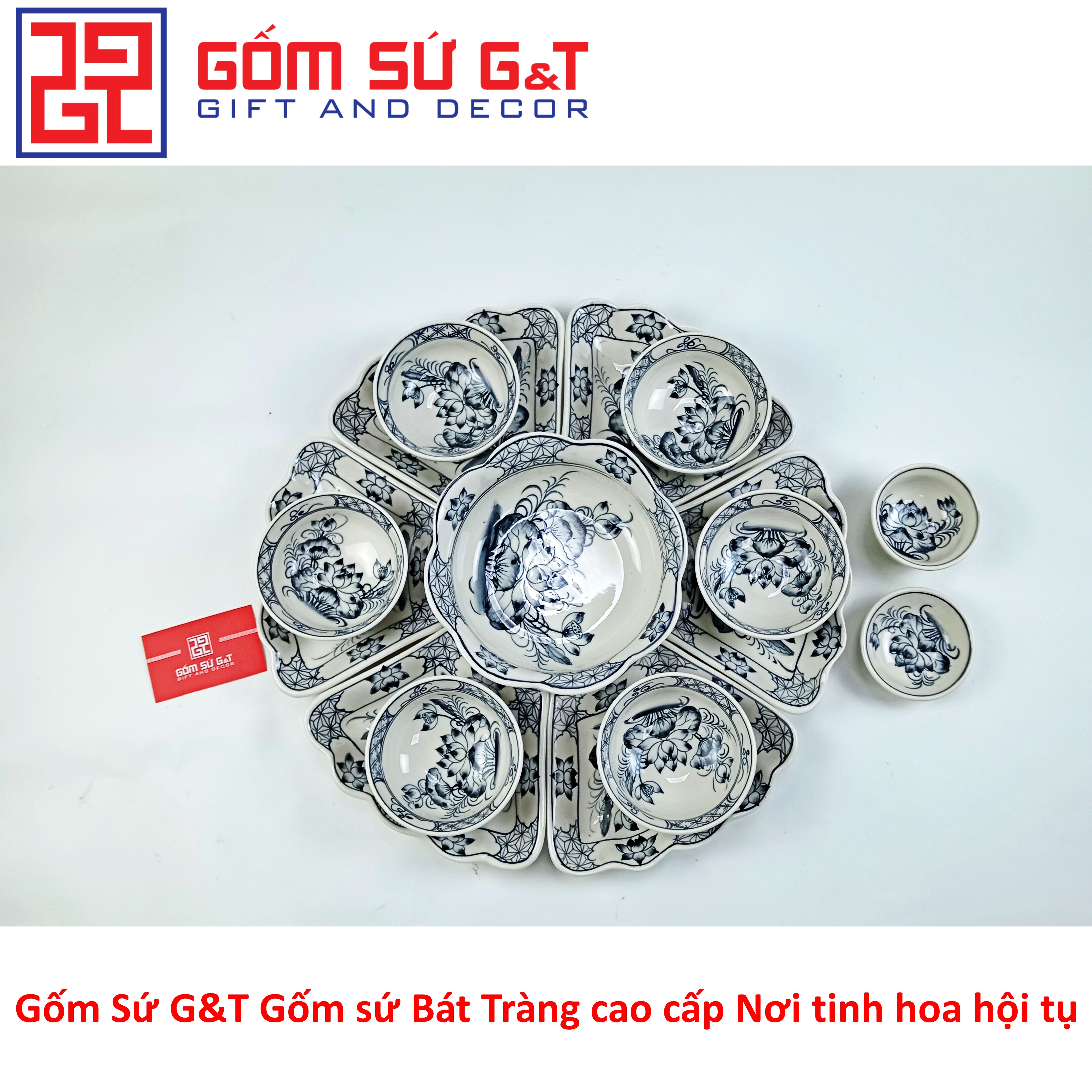 Bộ đồ ăn mặt trời vẽ sen tràm Gốm Sứ G&T