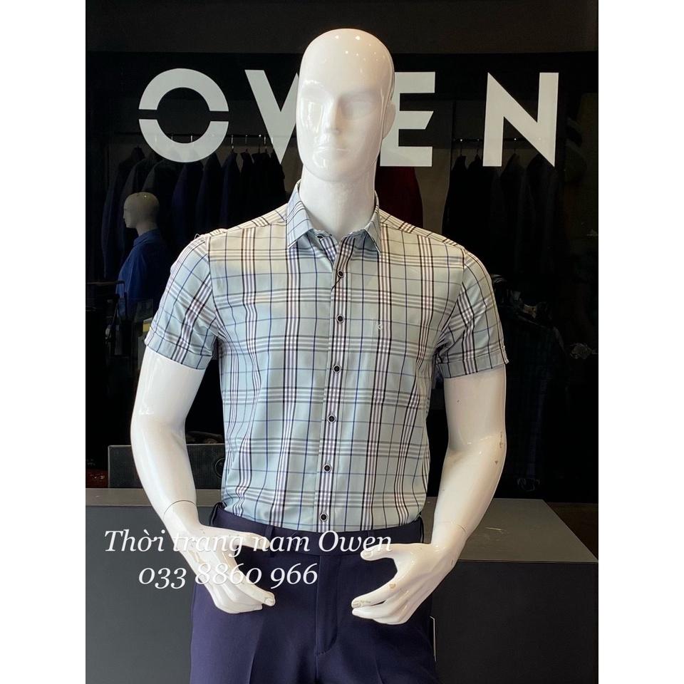 OWEN - Áo sơ mi ngắn tay Owen vạt ngang sợi Bạc hà kẻ ca rô xanh 220403