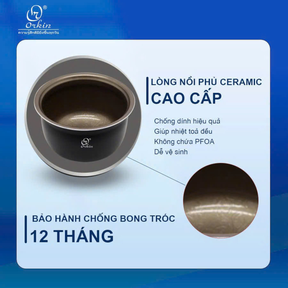 Nồi cơm điện Orkin Thái Lan OR-YD1L dung tích 1L, lòng phủ Ceramic giữ nhiệt tốt - Hàng chính hãng
