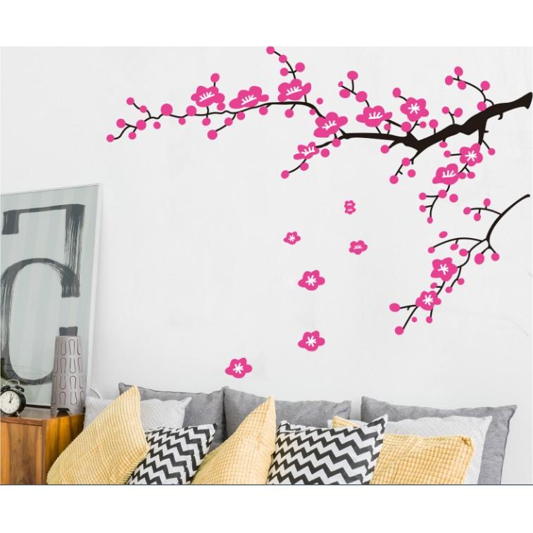 Decal trang trí tường nhánh cây Hoa Mai hồng đào