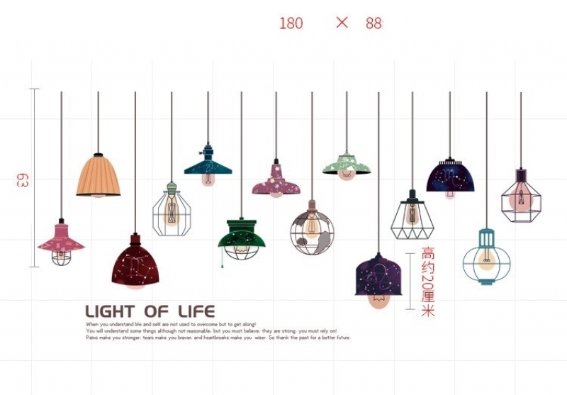 Decal dán tường dây treo bóng đèn sắc màu, DIY, dán tủ trà sữa, sau dán 1,80 x 0,88 tại TPHCM