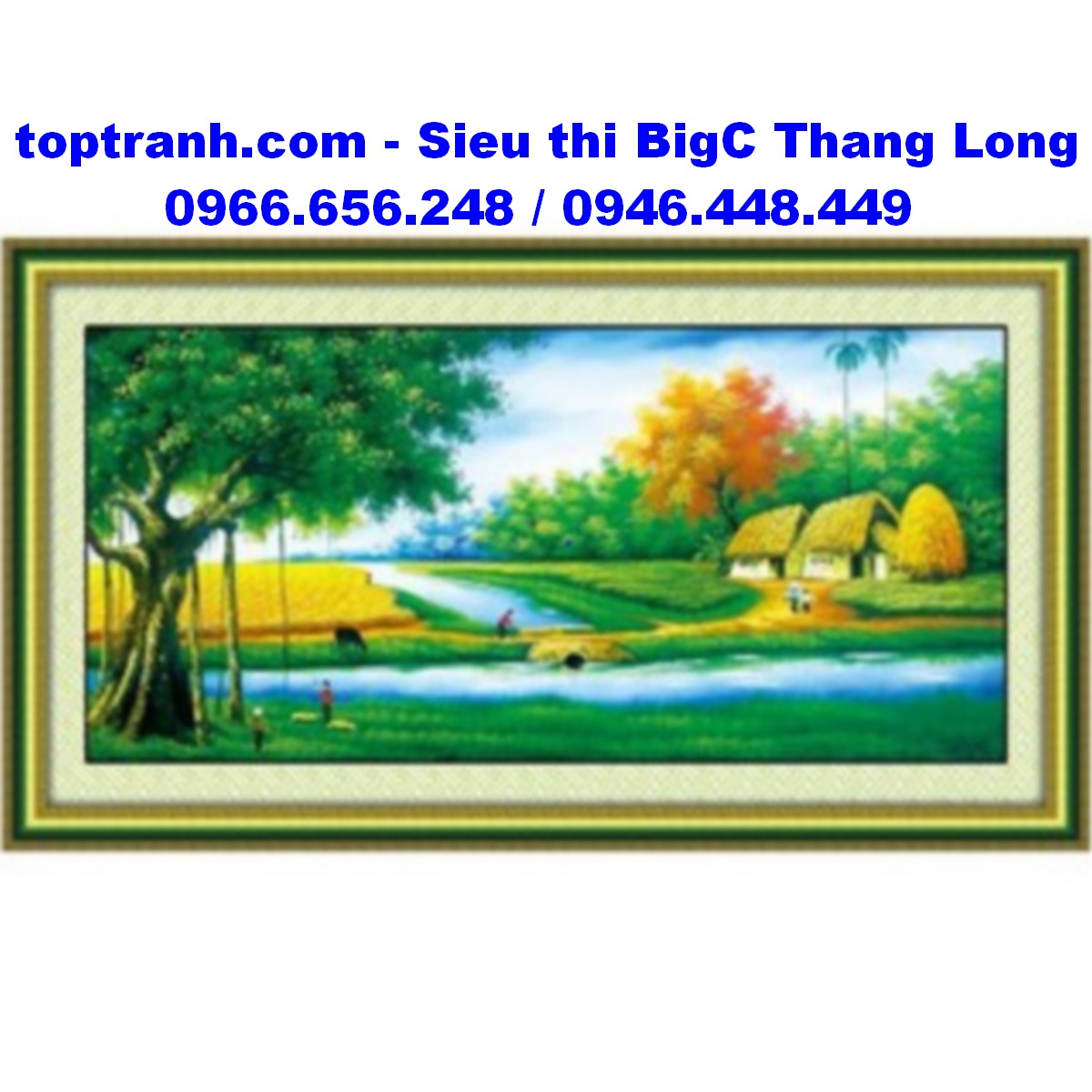 Tranh thêu chữ thập cây đa bên cánh đồng lúa chín 222262 chưa thêu