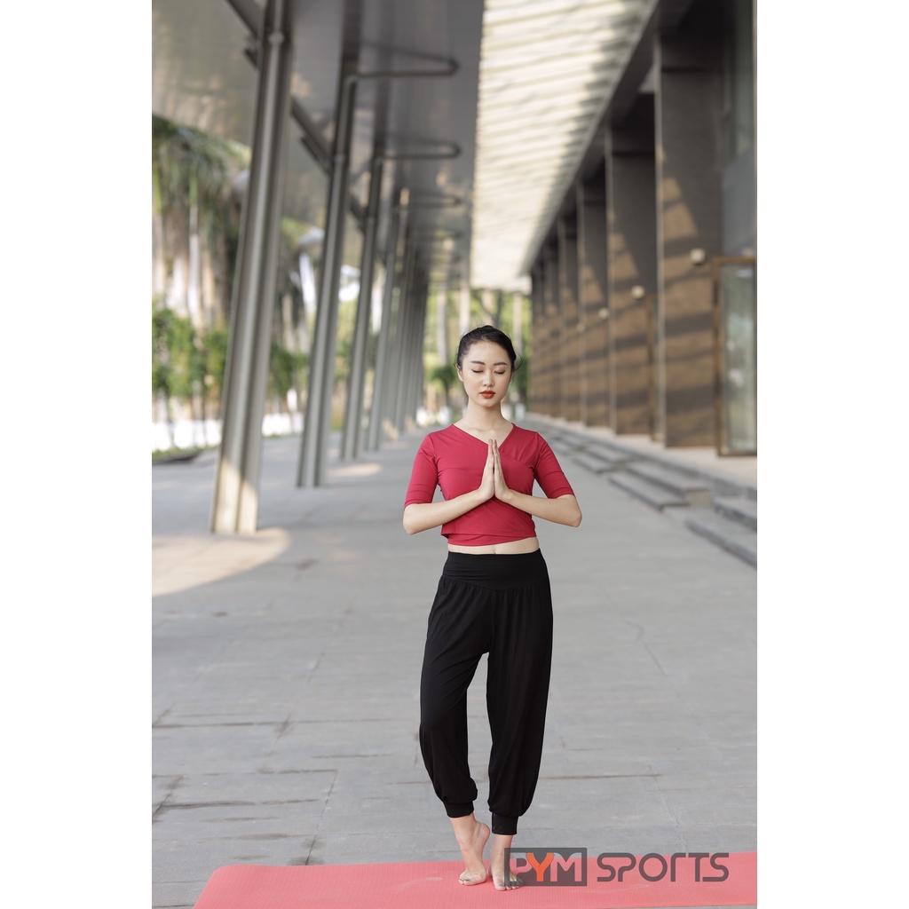 Set đồ tập yoga - tập gym PYM Sports - PYMS005 áo croptop tay lửng buộc vạt sau eo, quần dáng alibaba - 2 màu đen và đỏ