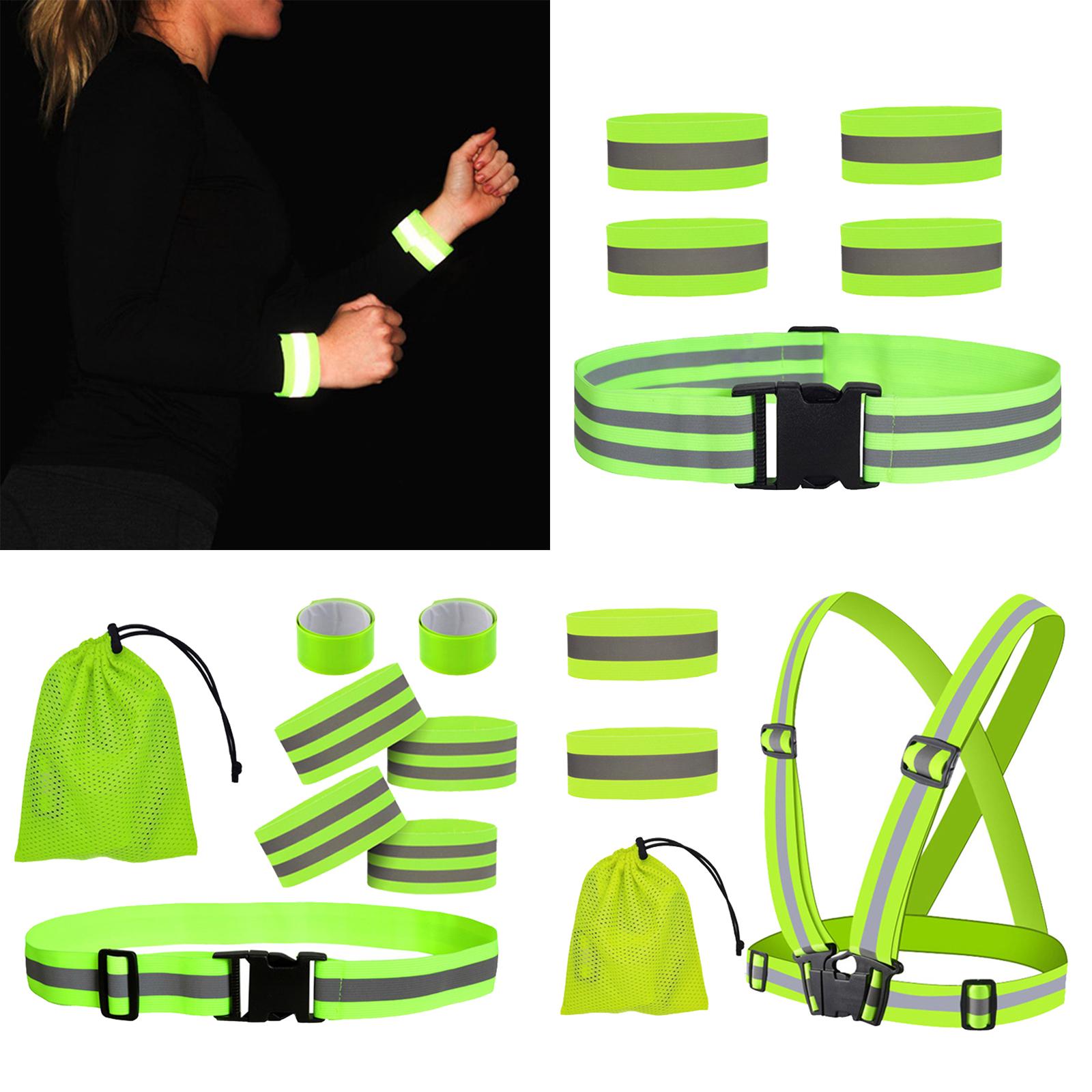 Reflective Vest Gear, Cycling Reflective Bands, Adjustable Safety Vests High Visible Belt Wristbands Straps for Night Running Outdoor Dog Walk Jogging