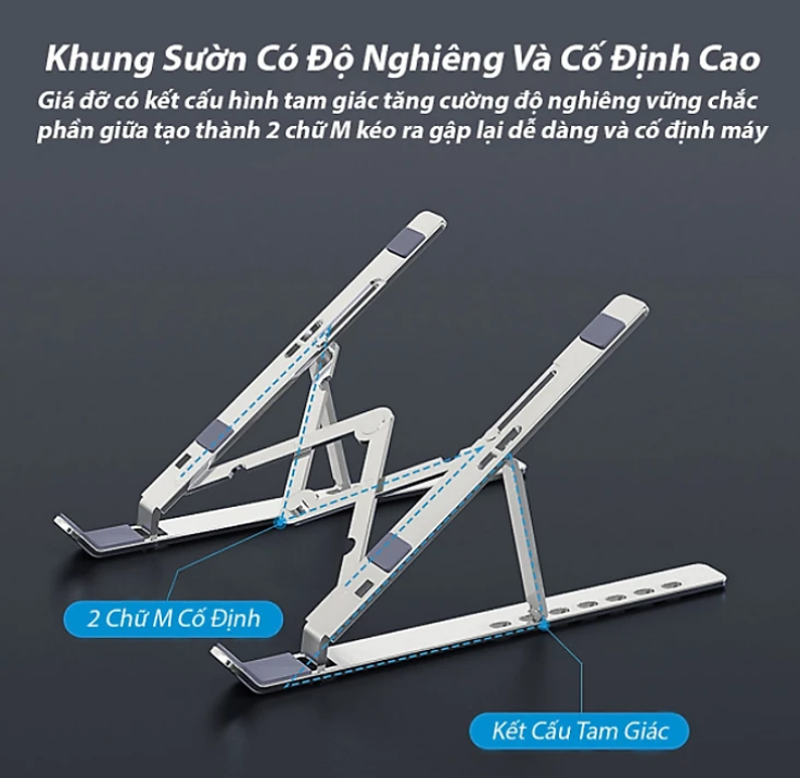 Giá đỡ laptop KG66 stand gấp gọn dùng cho máy tính, ipad , chất liệu hợp kim nhôm cao cấp, từ 11~17inch- Hàng chính hãng