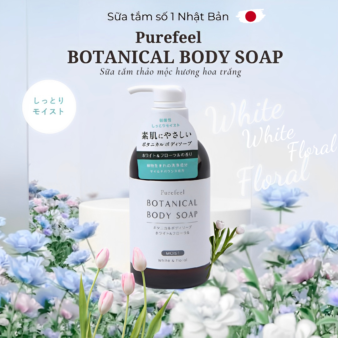 Sữa tắm Purefeel Botanical Body Soap hương Hoa trắng làm sạch da cùng hương thơm thanh lịch 450ml