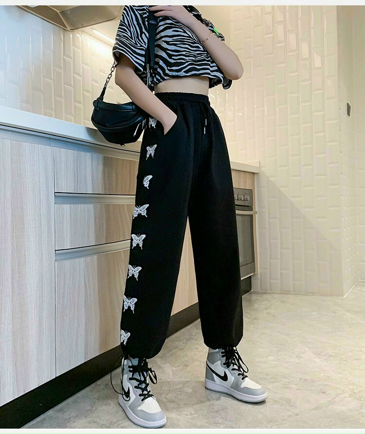 Quần thể thao nam nữ ống rộng chất vải nỉ in hình diệp dây rút bo ống gấu dáng Jogger suông dài cá tính mặc đi ngủ ở nhà