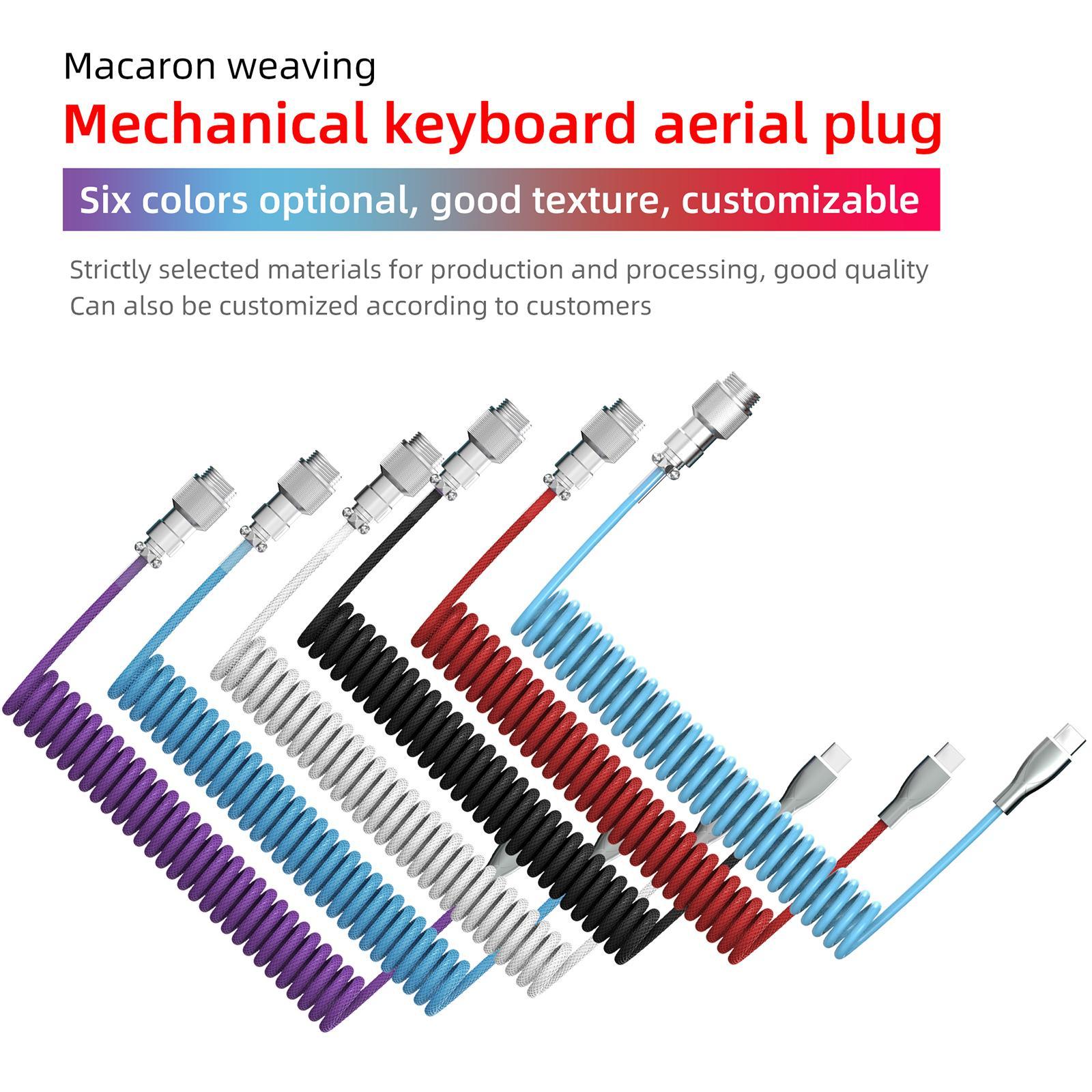 1.8M Coiled Type C USB Cable with Detachable Connector Data Line for Gaming Keyboard Smart Phone