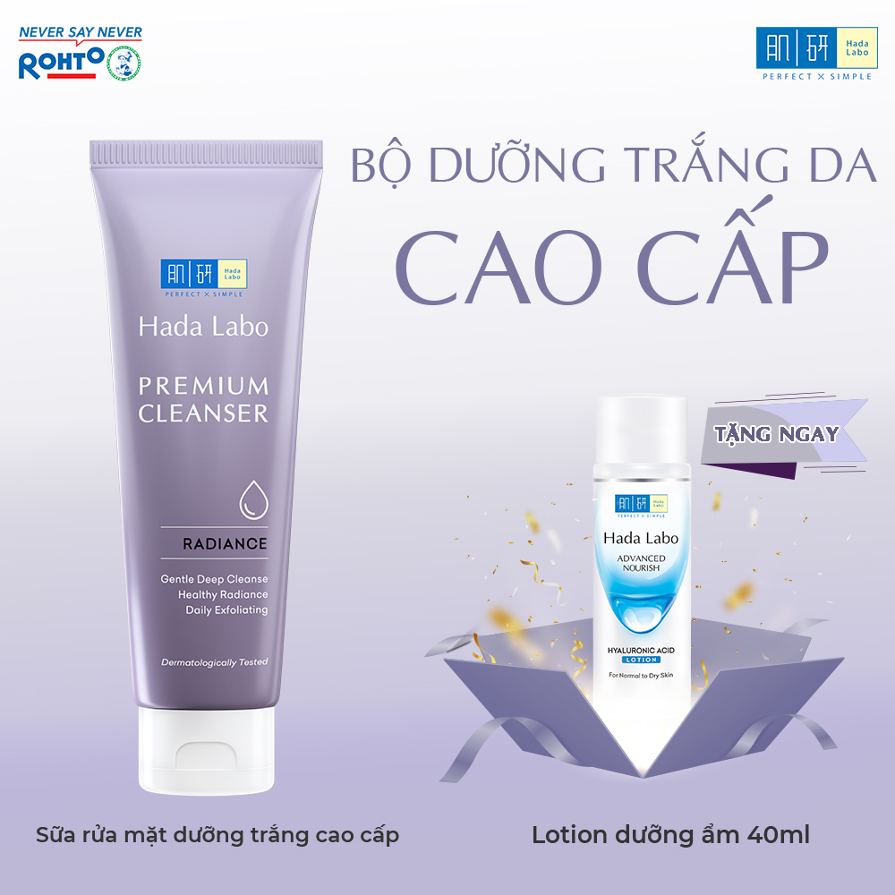 Hộp quà sữa rửa mặt dưỡng trắng cao cấp Hada Labo Premium Cleanser Radiance 100g + Tặng Lotion dưỡng ẩm Hada Labo 40ml