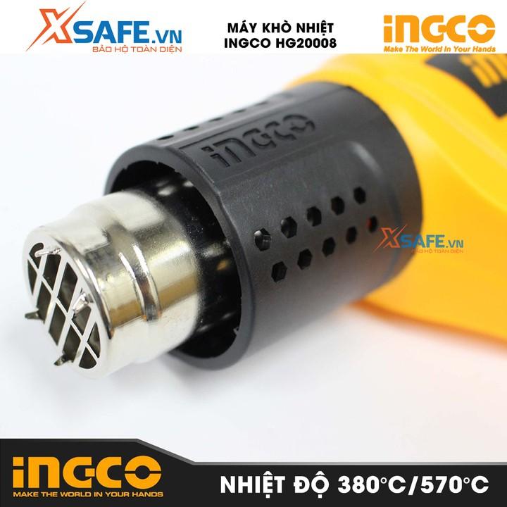 Máy khò INGCO HG20008 Công suất 2000W Tặng kèm 5 món 1 cây nạo/cào và 4 miệng vòi, Máy thổi nhiệt 350°C/550°C