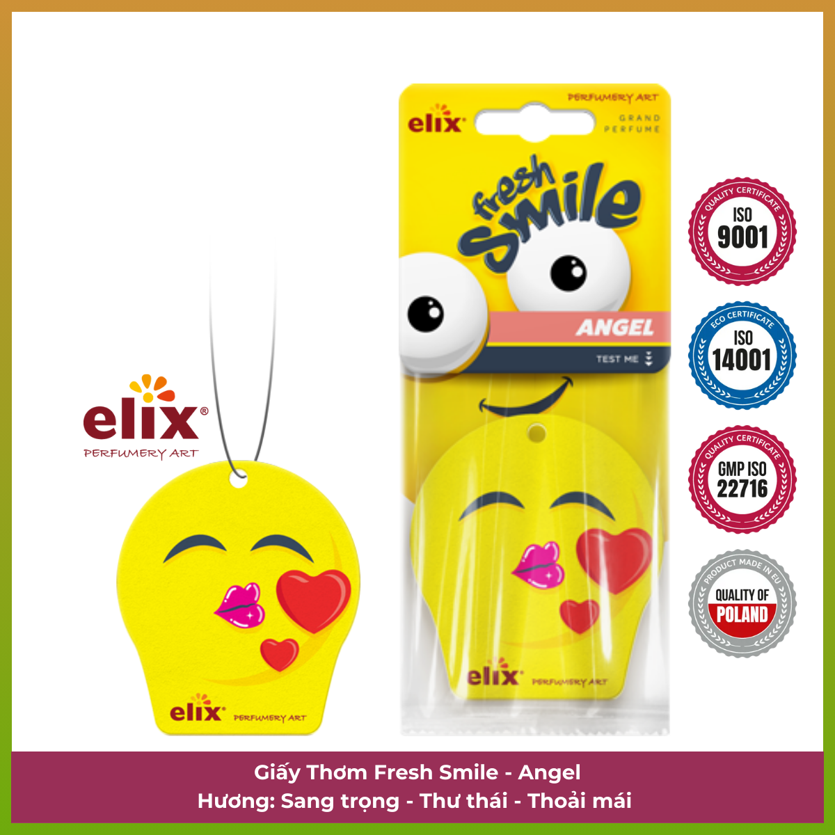 Giấy thơm treo Ô tô Elix Fresh Smile - Hương Angel (Sang trọng, thư thái, thoải mái)