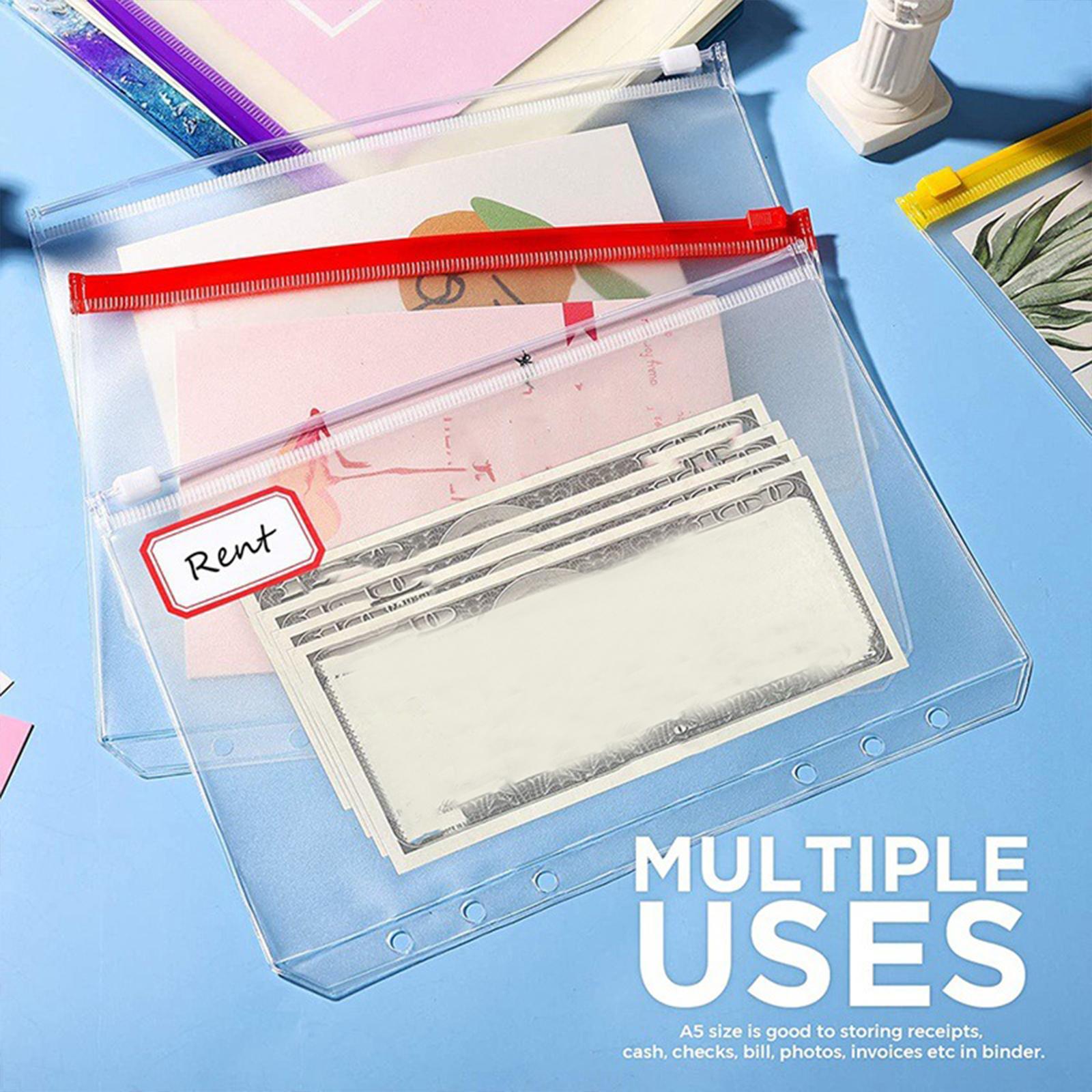 18 Pieces Binder Pocket Notebook Binder Loose Leaf Bags 6 Holes Binder Zipper Folders Waterproof Pouch Document Filing Bags