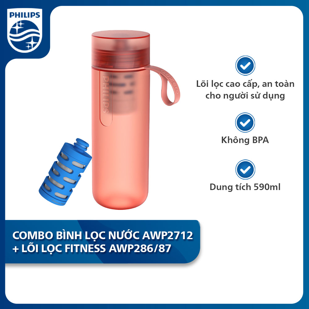 Combo Bình lọc nước thể thao Philips AWP2712 kèm Lõi lọc Fitness AWP286/97