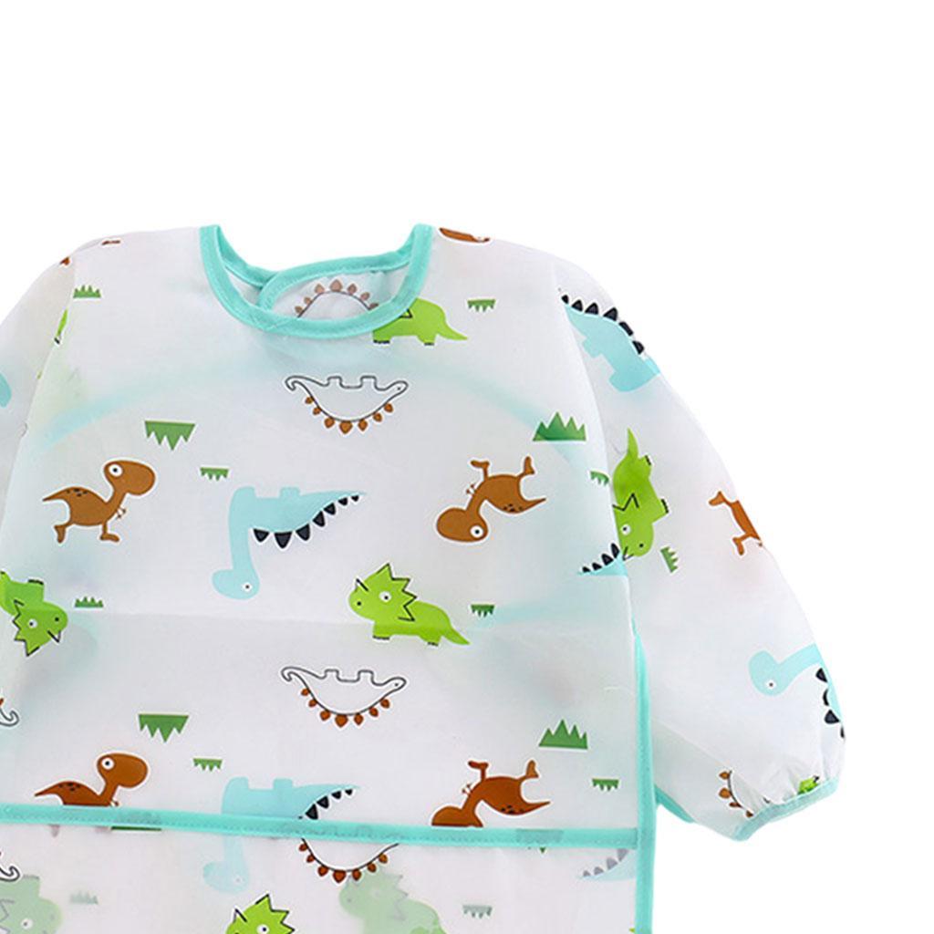 2xBaby Feeding Bib Long Sleeve Waterproof Lunch Apron Blue Dinosaur