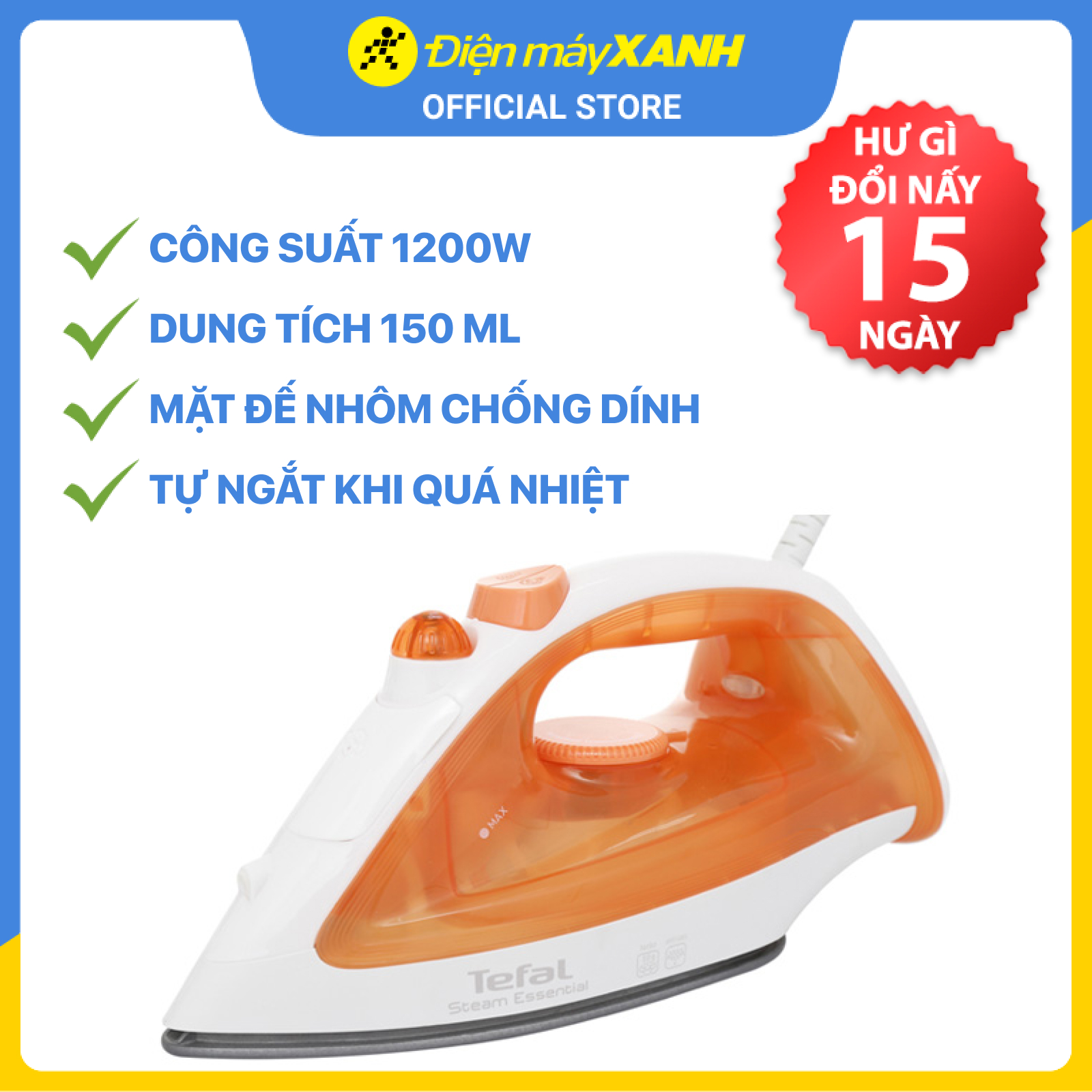 Bàn ủi hơi nước Tefal FV1022T0 - Hàng chính hãng