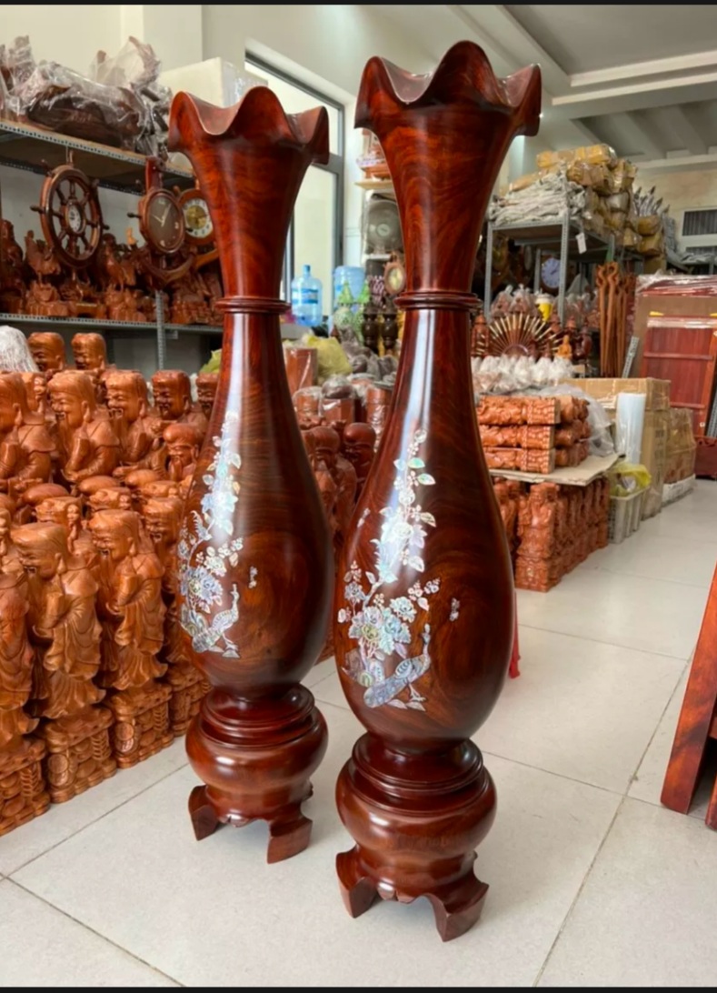 Cặp lộc bình phong thủy-Cặp lục bình cẩn ốc gỗ lim cao cấp cao 80 cm