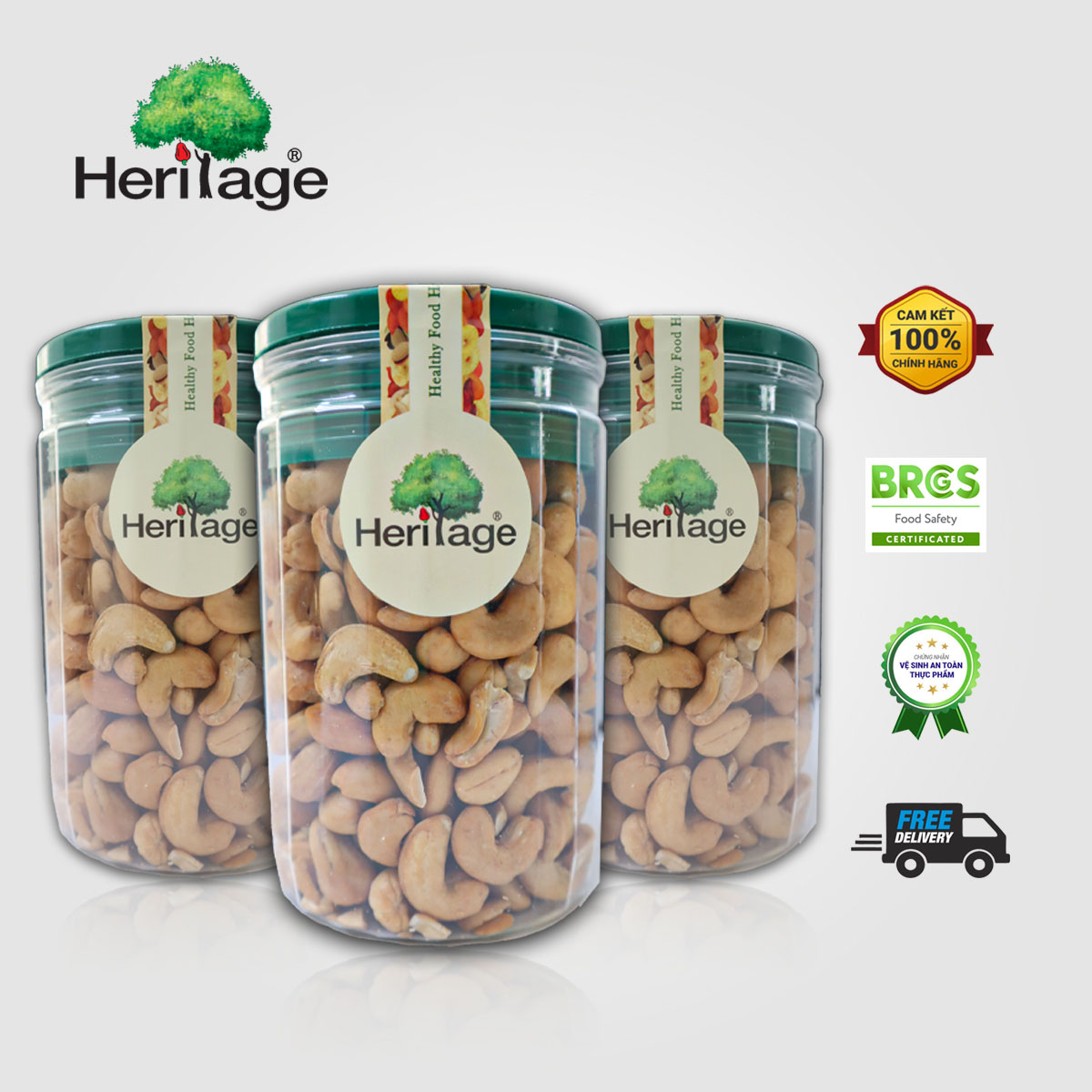 HẠT ĐIỀU NGUYÊN HẠT KHÔNG VỎ RANG MUỐI HERITAGE 500G -DRY ROASTED LIGHTLY SALTED CASHEW NUTS
