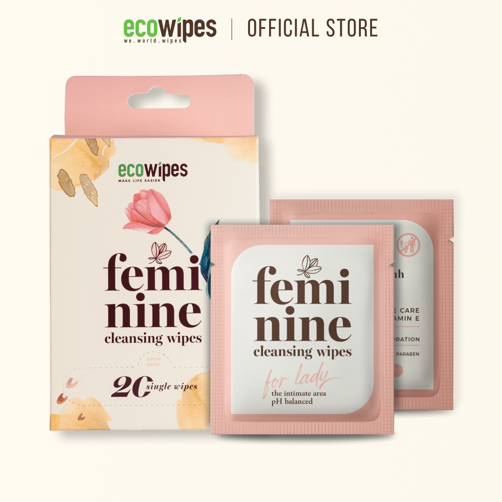 Hộp 20 gói khăn giấy ướt phụ khoa Ecowipes travel size vệ sinh cá nhân phụ nữ hương Daisy size 15x20cm nhỏ gọn bỏ túi