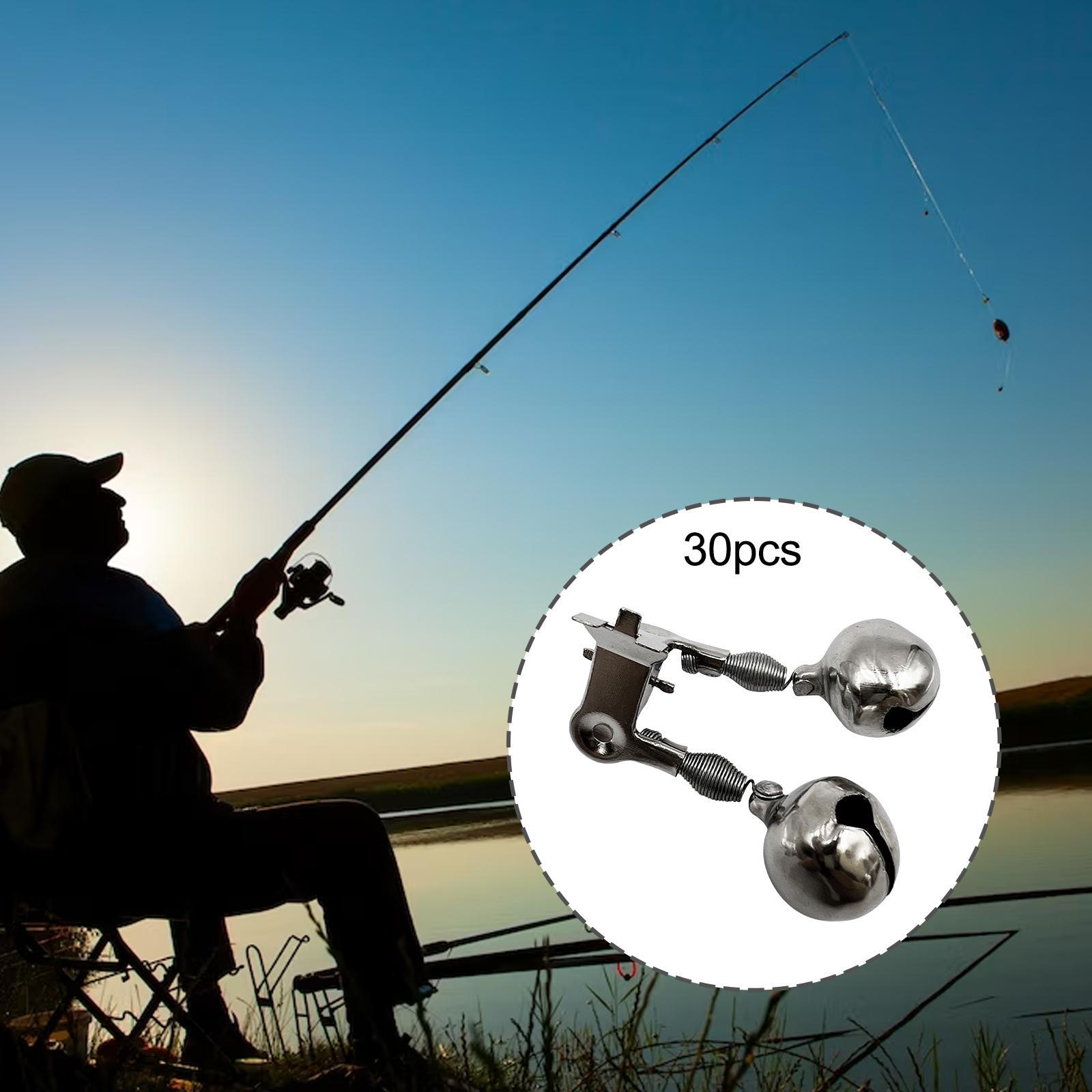 30x Fishing Rod Bell Dual Bells Iron Tackle Practical Indicator Loud Sound Fishing Rod Alarm Clip with Light Clip for Fishing Supplies