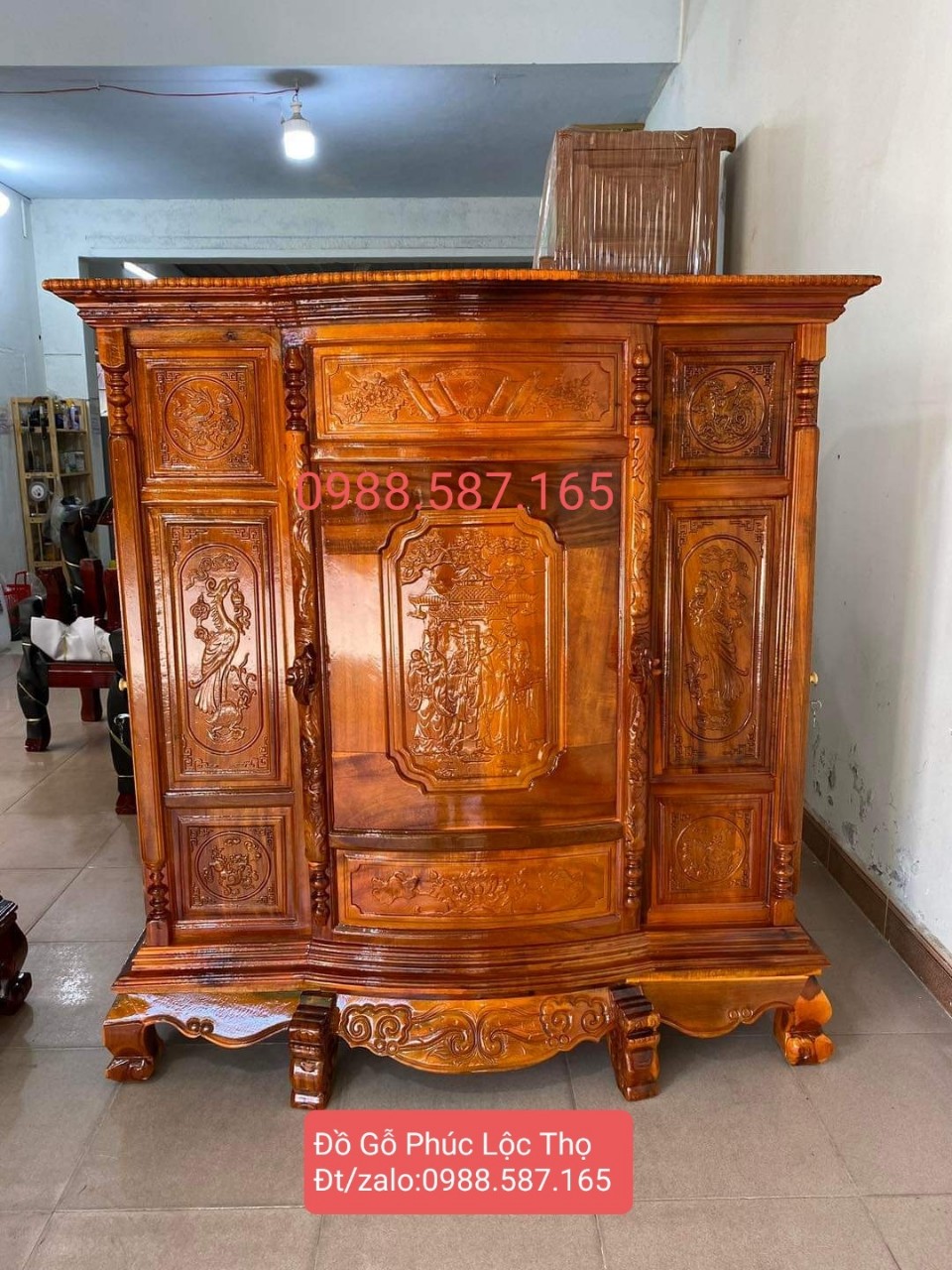 Tủ thờ bụng phệ gỗ tràm,tủ thờ gia tiên,tủ thờ gỗ mẫu Tam Đa giá rẻ