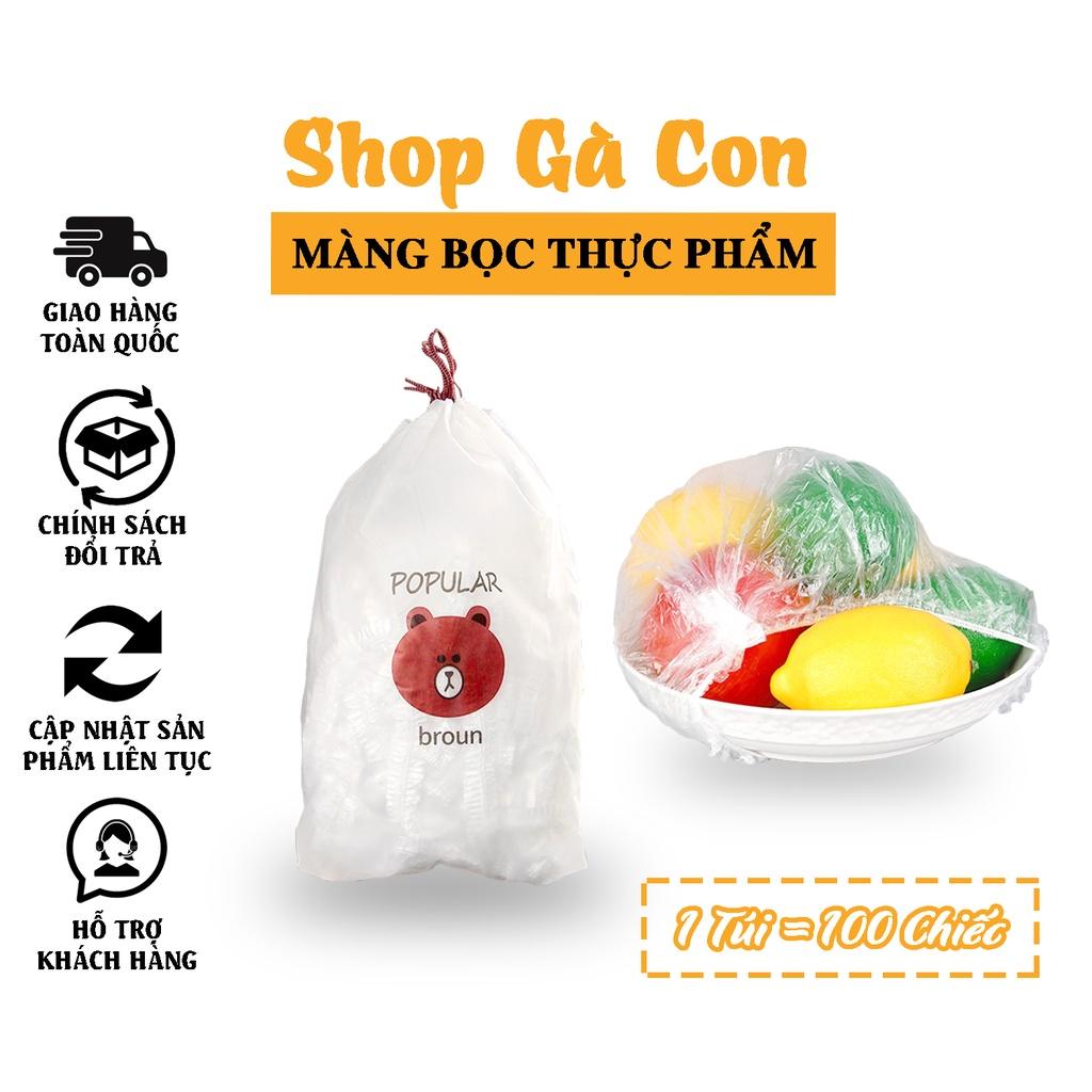 Màng bọc thực phẩm co dãn siêu dai có chun kèm túi hình gấu, Mũ chùm đầu nilon túi 100 chiếc