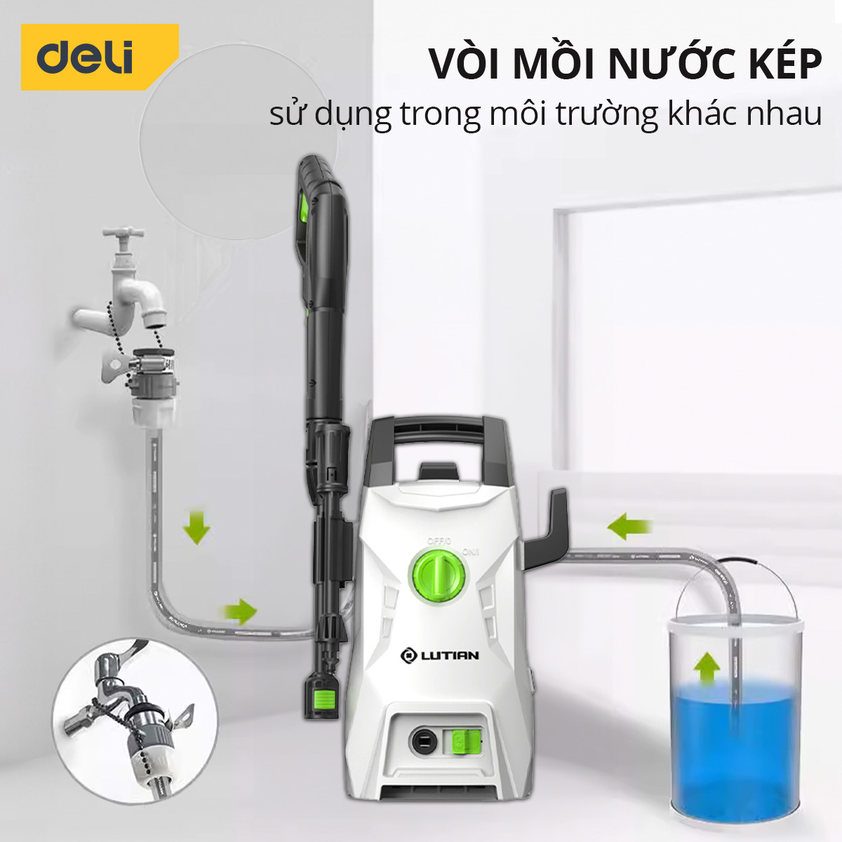 Máy Xịt Rửa DELI Áp Lực Cao 1400W - Bảo Hành 36 Tháng - Phun Rửa Đa Năng, Tối Đa Công Suất, Tiết Kiệm Điện Năng - Dáng Đứng