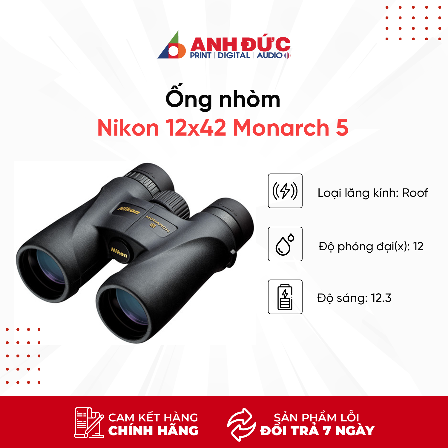 Ống Nhòm Nikon Monarch 5 12 x 42 - Hàng Chính Hãng