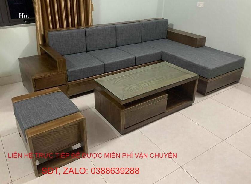 Bộ bàn ghế phòng khách Sofa góc L gỗ sồi Nga BG228 - Có đệm