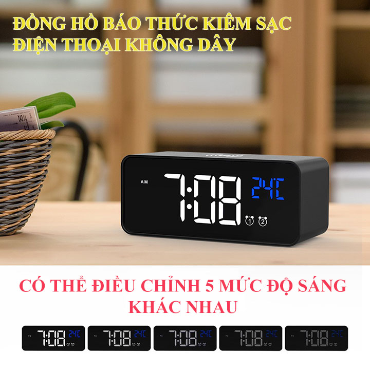 Đồng Hồ Báo Thức Điện Tử Kiêm Sạc Không Dây Cao Cấp