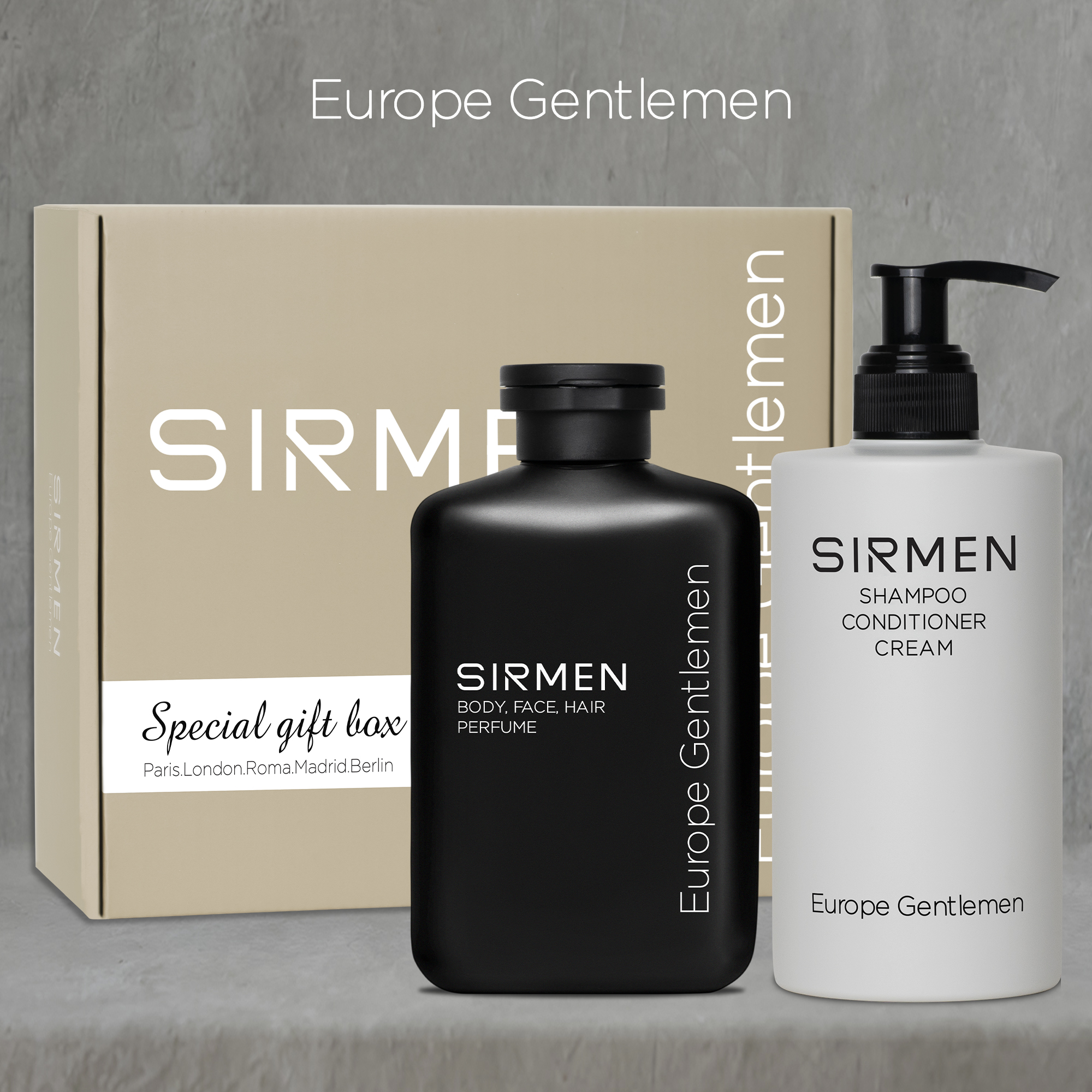 Sữa tắm 350g và Dầu gội 320g nguyên liệu châu Âu SIRMEN Europe Gentlemen cao cấp 100g chiết xuất tự nhiên