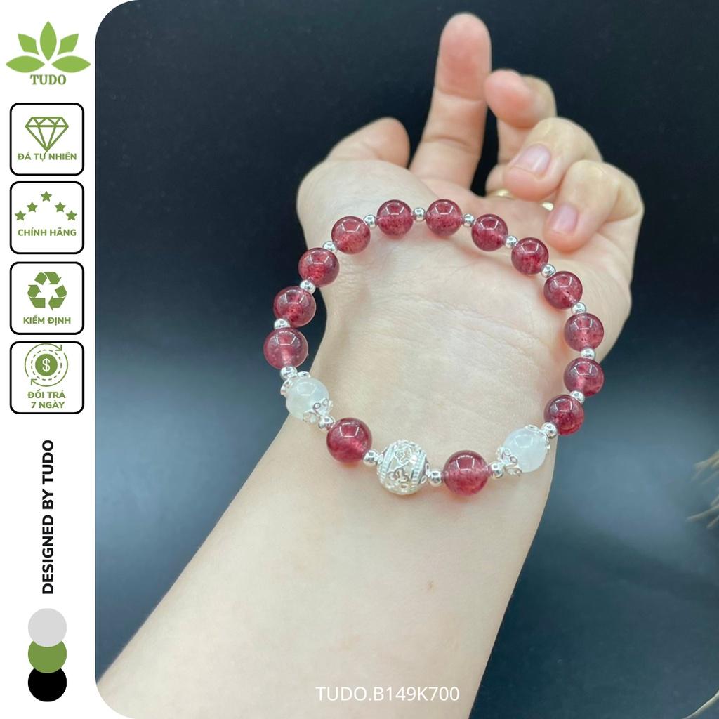 Vòng Tay Bạc Nữ Charm Bạc Bi Khắc 3D TUDO B149K700 Dâu Hồng cho Mệnh Hỏa