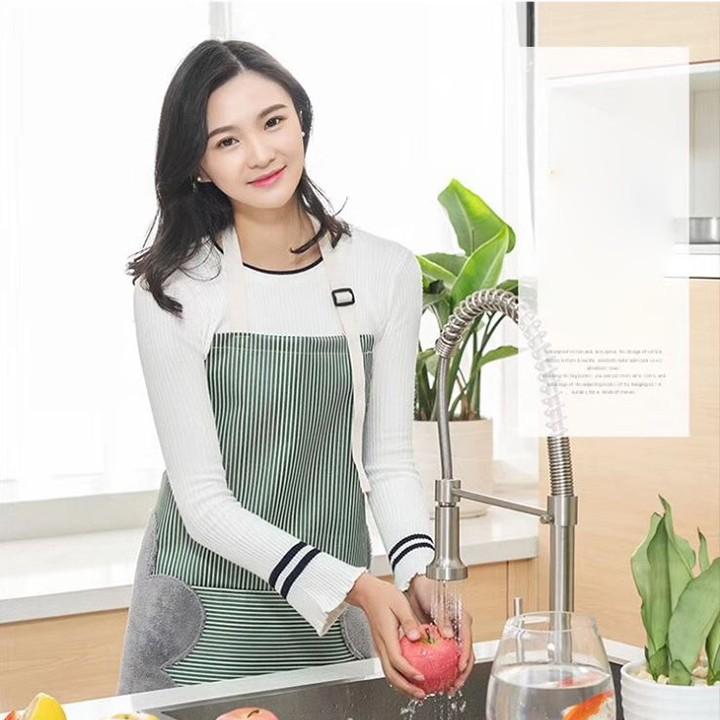 Rẻ Quá Tạp dề kẻ hoa có khăn lau tay bên hông, tạp dề chống thấm nước