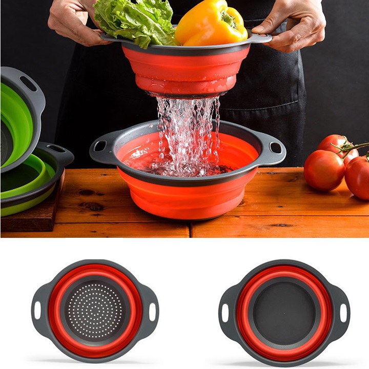 Combo 2 rổ gấp gọn đa năng tiện lợi bằng silicon