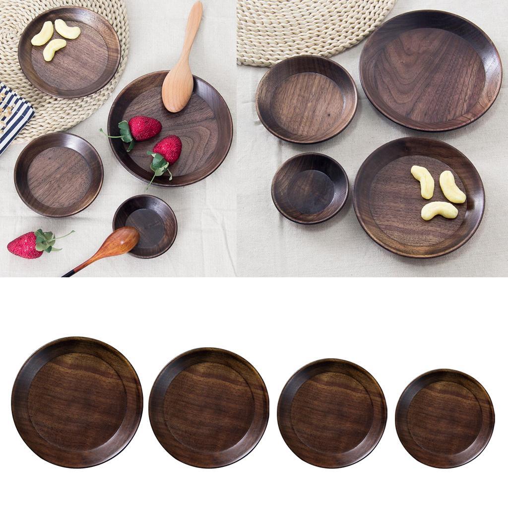Round Wooden Serving Tray Dish Plate Fruit Snacks Cake Storage Trays 3 inch