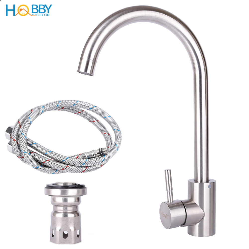 Vòi nước rửa chén nóng lạnh inox 304 gắn chậu rửa HOBBY Home Decor CRC2 kèm dây cấp nóng lạnh 60cm không rỉ sét