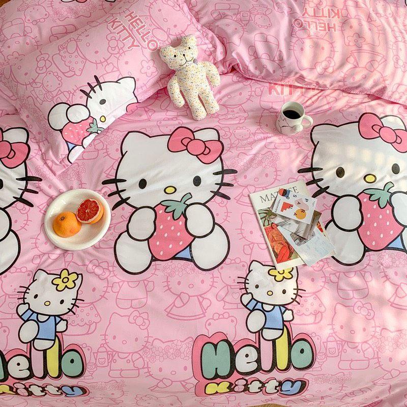 Bộ chăn ga gối Kitty hồng Cotton Poly cao cấp LEEBedding, chăn ga Hàn Quốc, miễn phí bo chun ga giường theo yêu cầu