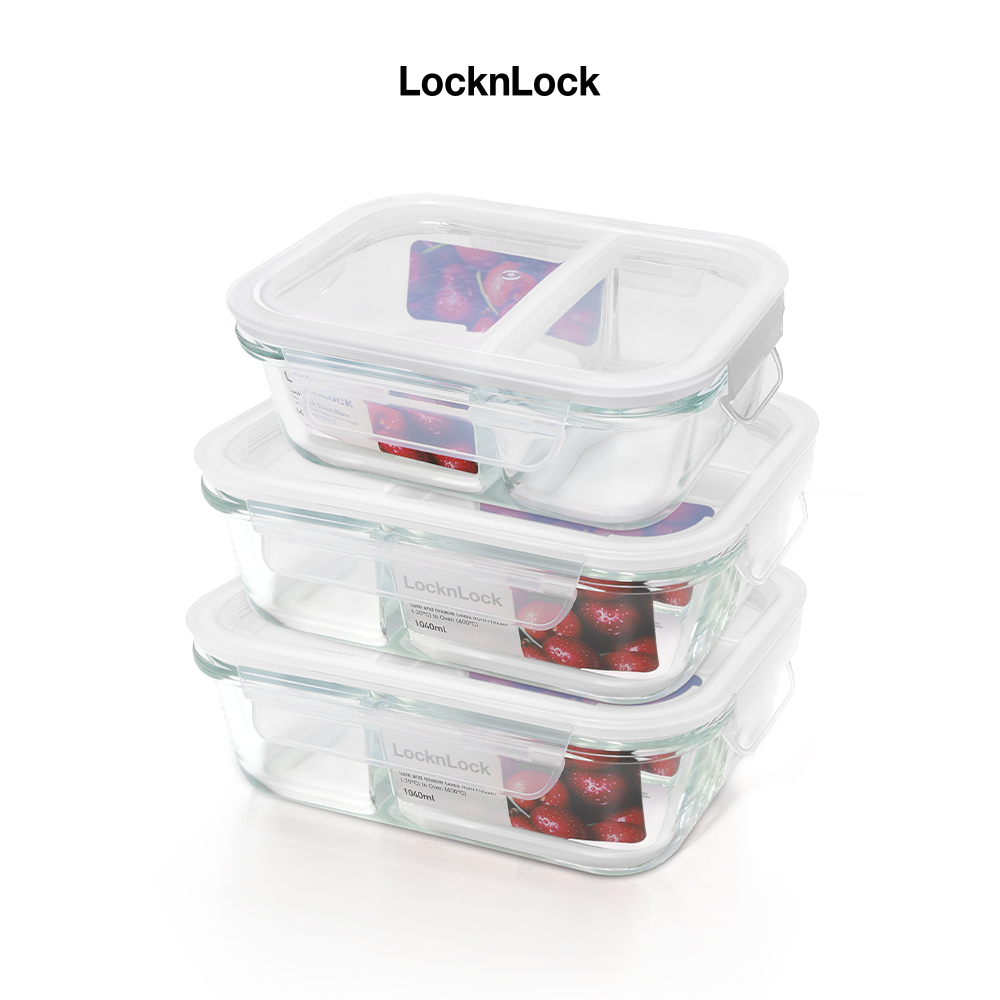 Hộp thủy tinh LocknLock BLANC bảo quản thực phẩm 2 ngăn 640ml LLG1201 - Hàng chính hãng, chịu nhiệt cao, có ngăn - JoyMall