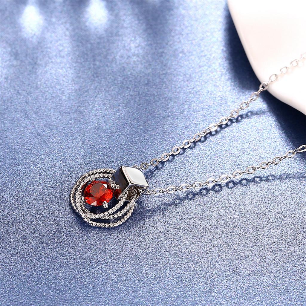 Round Pendant Necklace With Elegant Red Zircon