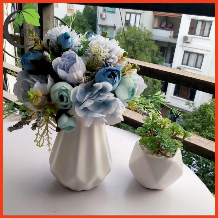 Hoa Giả, Bình Hoa Mix Tông Hồng, Xanh Cao 28cm Trang Trí Nhà Cửa, Cửa Hàng, Văn Phòng, Lớp Học