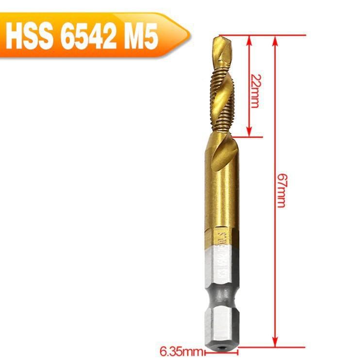 Bộ 6 mũi khoan taro ren HSS 6542 M3-M10 phủ Titanium