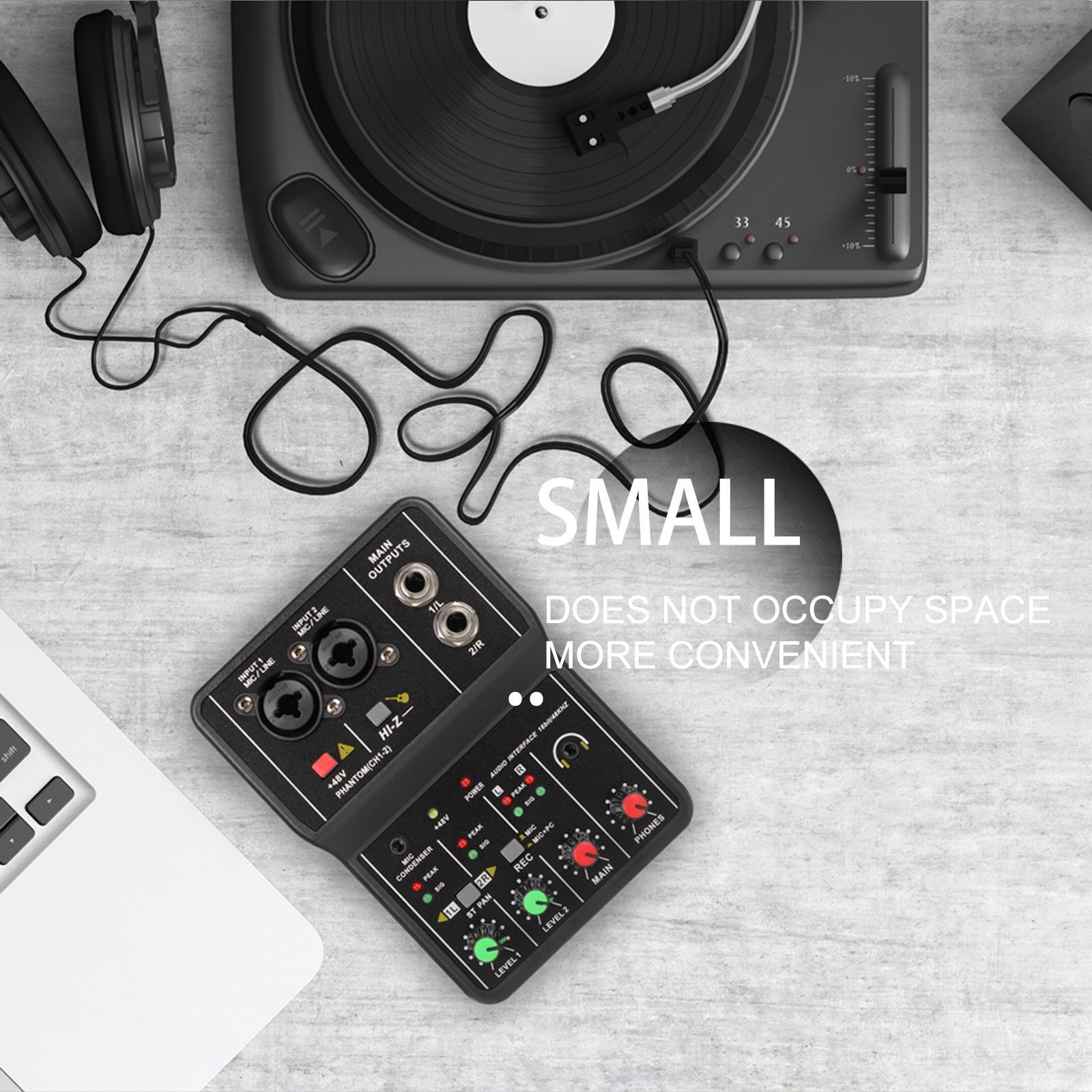 USB Audio Interface, Audio Mixer, 2 Channel with 48V  Power, 16Bit/49 KHz Low Latency Plug and Play for Recording  Podcasting