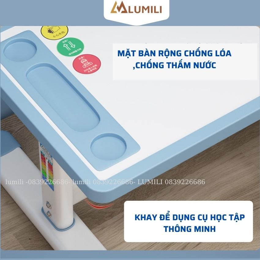 Bàn học sinh Lumili R16 có giá sách chống gù chống cận, bàn học thông minh kèm kệ sách phù hợp cho học sinh tiểu học