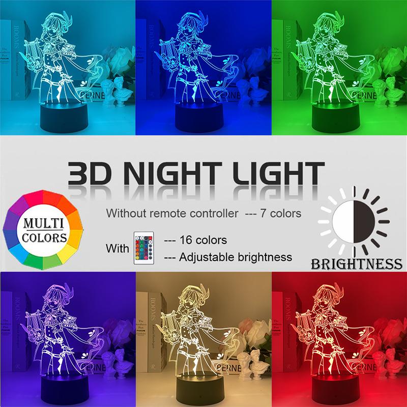 Genshin Tác Động 3D Đèn Game Manga Hình Bầu Không Khí Ảo Giác LED Cho Phòng Ngủ Đầu Giường Trang Trí Trẻ Em Quà Tặng Đèn Ngủ Lampara