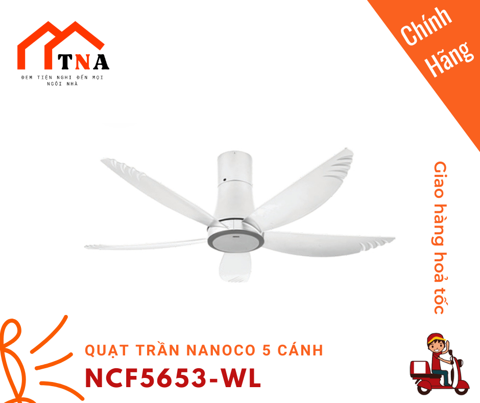 Quạt trần 5 cánh - Đèn Led Nanoco NCF5653-WL - Hàng chính hãng