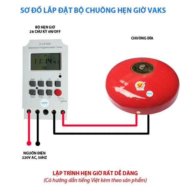 Bộ chuông hẹn giờ trường học - hẹn giờ VAKS KG316S 220V AC và Chuông 4 inches 12V DC